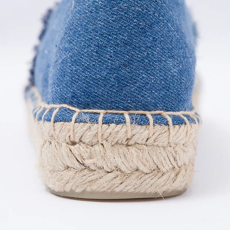 2021 Promotion Top Fashion Denim Sapatos Espadrilles Straw Fisherman Flat Heels Shoes Lazy Zapatos Mujer Casual Cartoon Linen