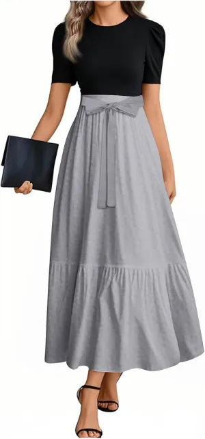 2025 Beach Dresses, Maxi Solid Color Trendy Womens Jumpsuit Elegant Bow Crew Neck Rompers for Women