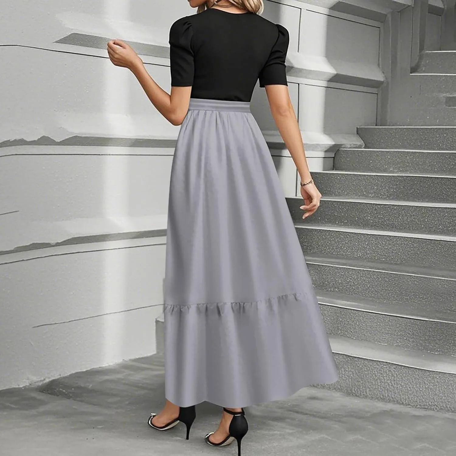2025 Beach Dresses, Maxi Solid Color Trendy Womens Jumpsuit Elegant Bow Crew Neck Rompers for Women