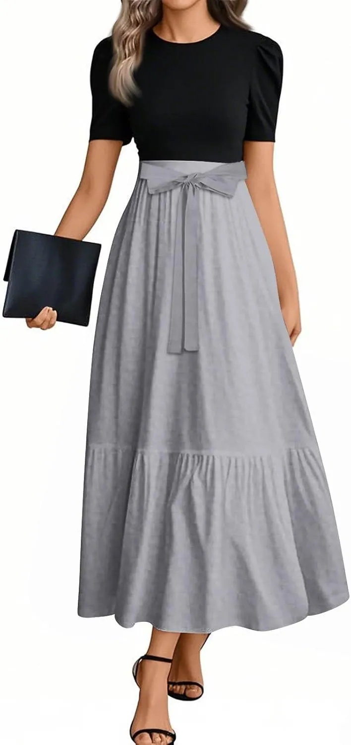2025 Beach Dresses, Maxi Solid Color Trendy Womens Jumpsuit Elegant Bow Crew Neck Rompers for Women