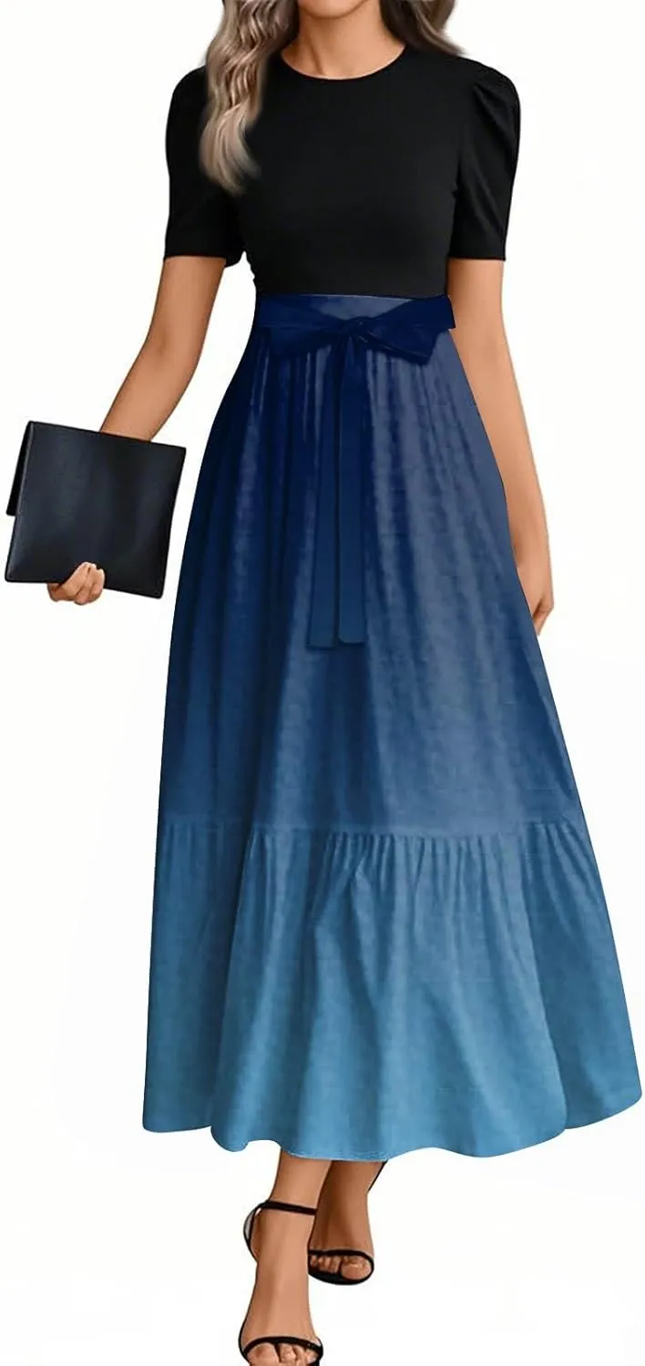 2025 Beach Womens Dresses, Maxi Gradient Trendy Jumpsuits for Women Elegant Bow Crew Neck Womens Romper