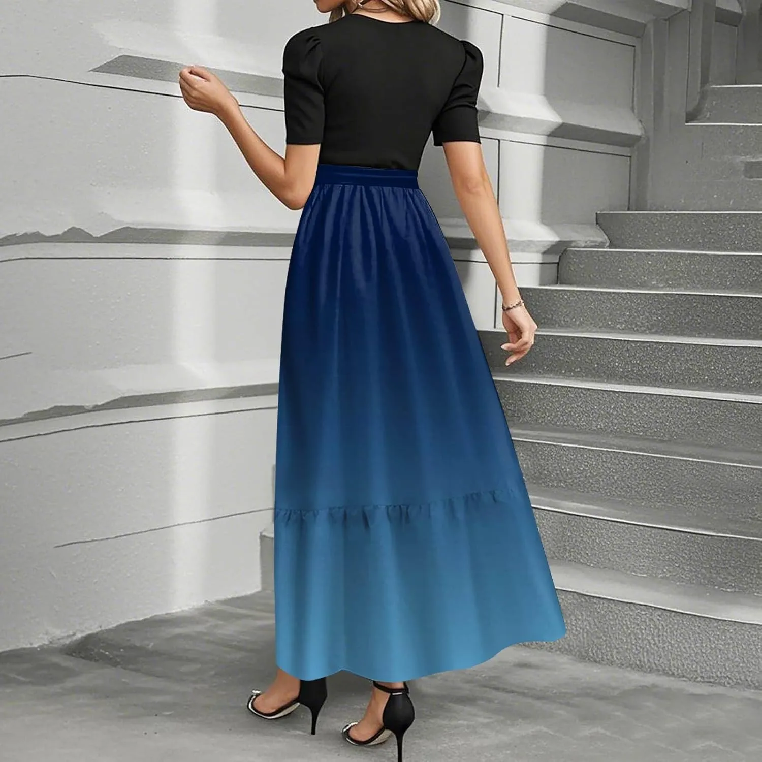 2025 Beach Womens Dresses, Maxi Gradient Trendy Jumpsuits for Women Elegant Bow Crew Neck Womens Romper
