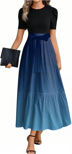 2025 Beach Womens Dresses, Maxi Gradient Trendy Jumpsuits for Women Elegant Bow Crew Neck Womens Romper