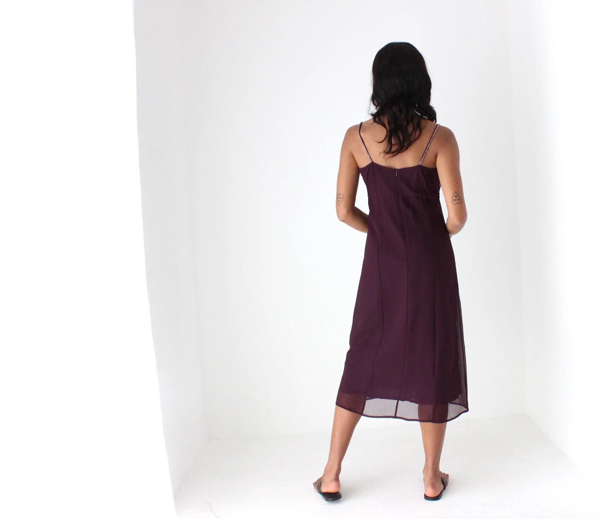 90s Beaded Spaghetti Strap & Gauze Summer Slip