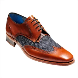 Barker Jackson Cedar Calf/Blue Tweed Wingtip Derby@