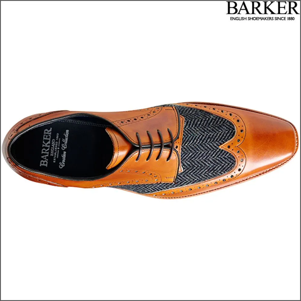 Barker Jackson Cedar Calf/Blue Tweed Wingtip Derby@