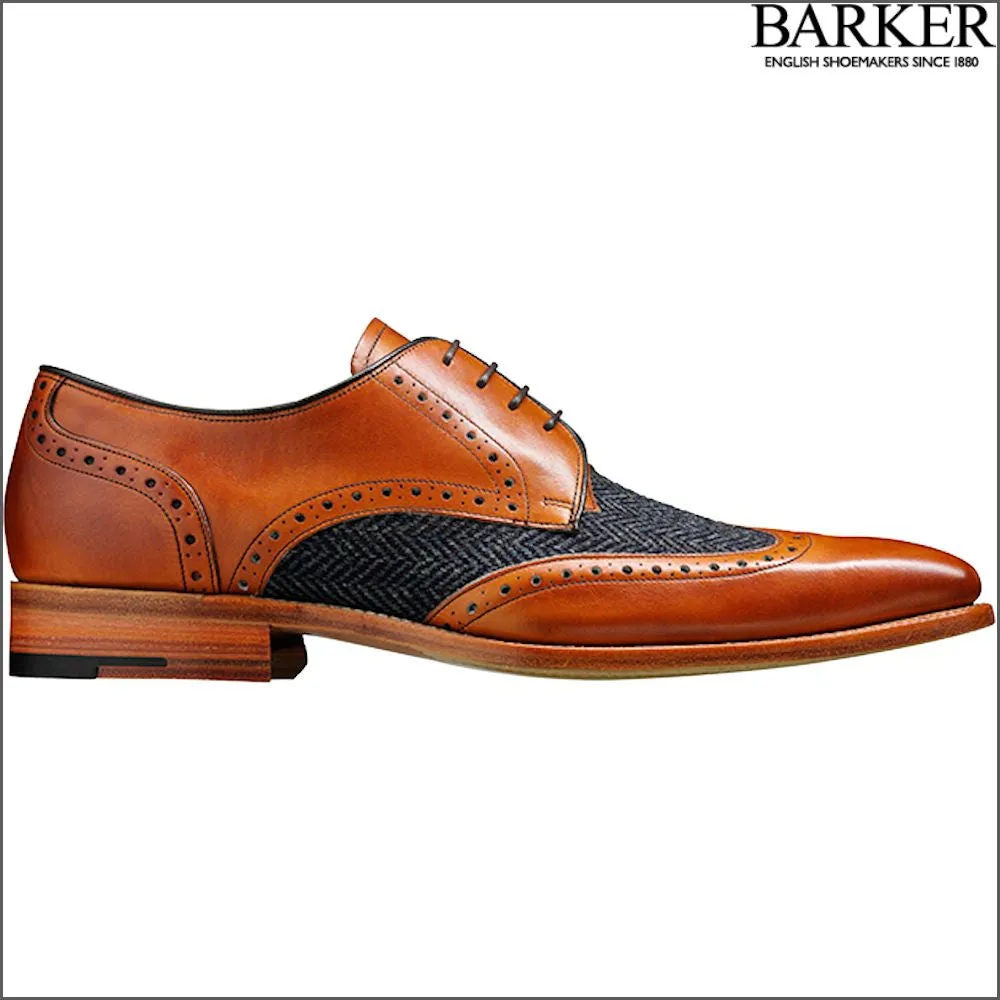 Barker Jackson Cedar Calf/Blue Tweed Wingtip Derby@