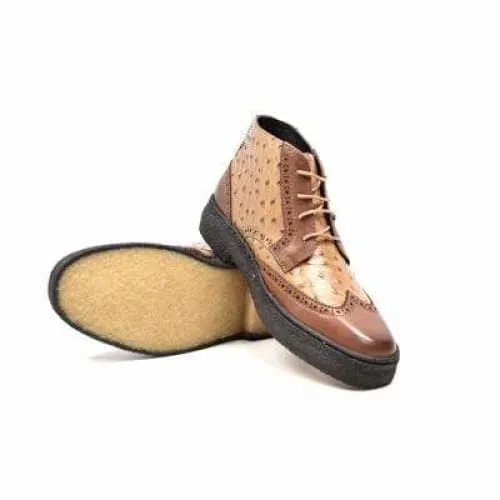 British Walkers Playboy Wingtip Men's Tan and Cognac Ostrich Leather High Tops
