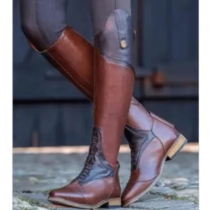 Brown Leather Patchwork Knee High Boots