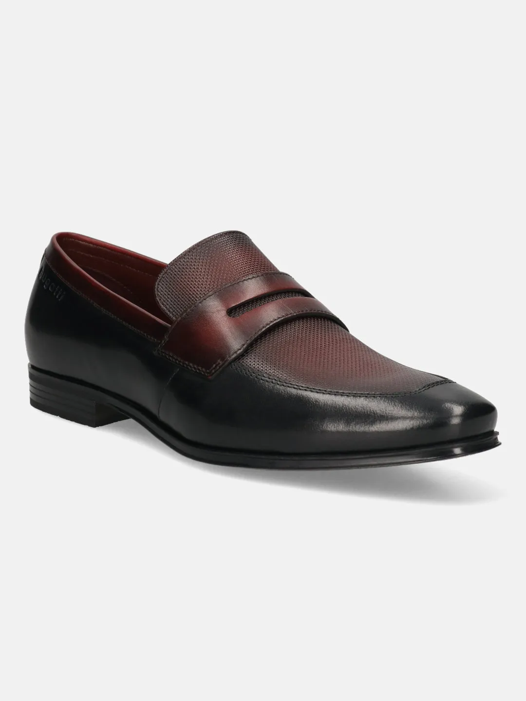 bugatti Black & Dark Red Premium Leather Slip-ons Formal