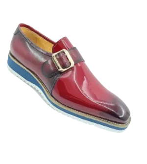 Carrucci Red Patent Loafer Slip-On Monkstrap Shoes Goldtone Buckle