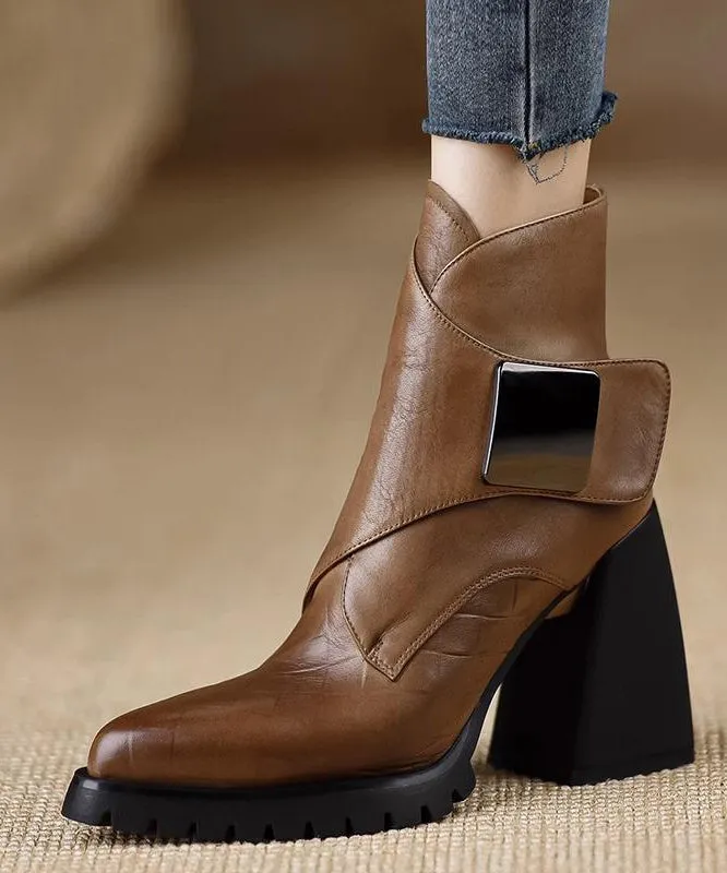 Classy Black Splicing Chunky Heel Ankle Boots TE016