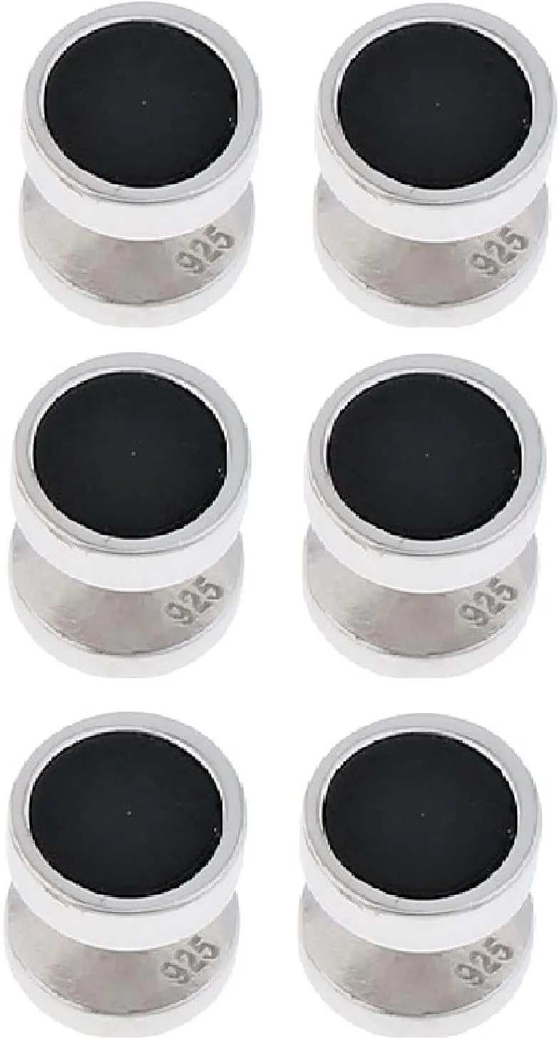Cuff-Daddy Solid 925 Sterling Silver Black Onyx Shirt Stud Set - 6 Studs