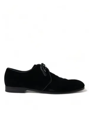 Dolce & Gabbana Black Velvet Lace Up Formal Derby Dress Shoes