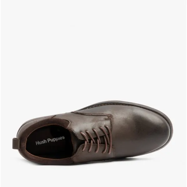 DYLAN Mens Leather Derby Shoes Dark Brown