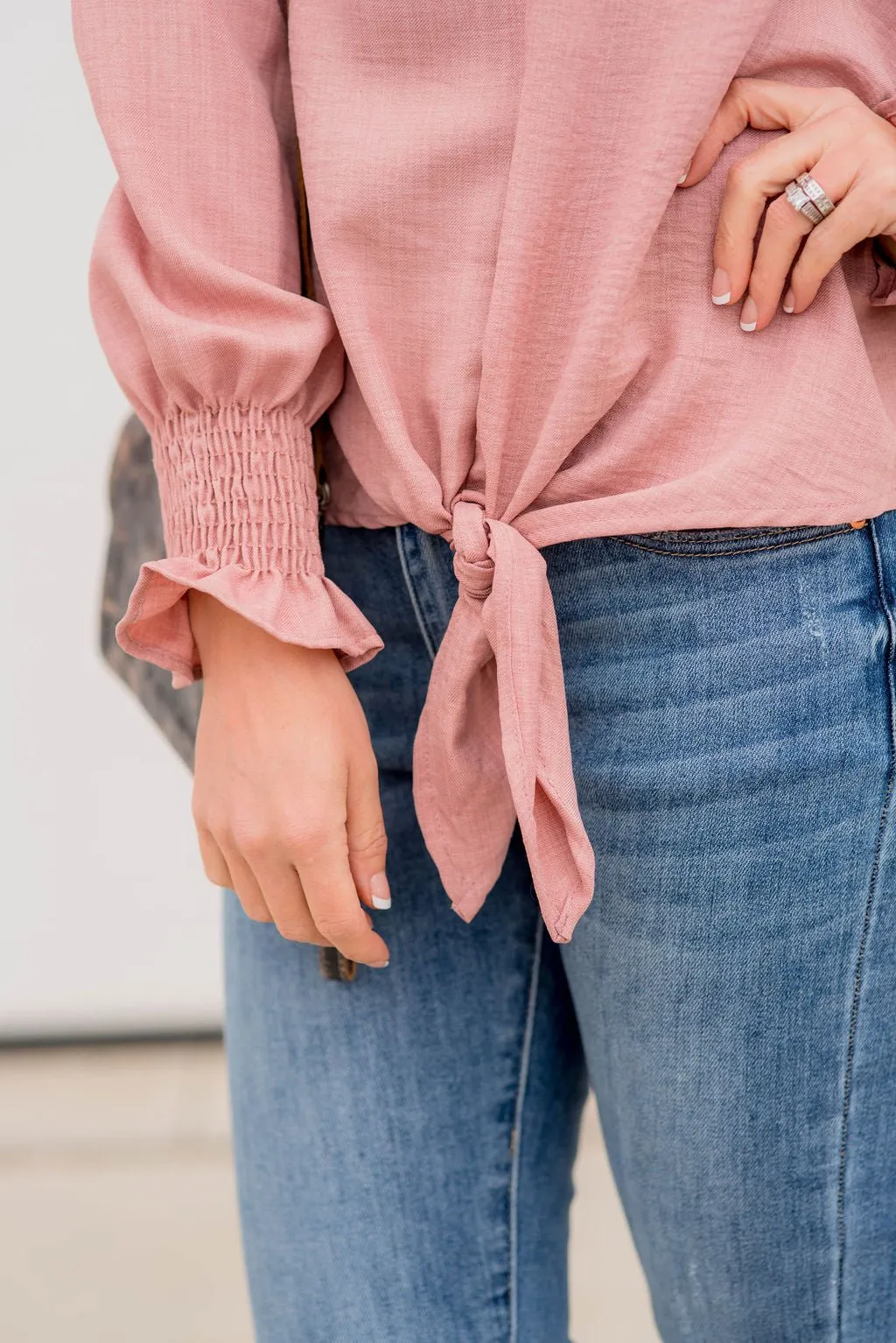 Elegant Tied Cinched Sleeve Blouse