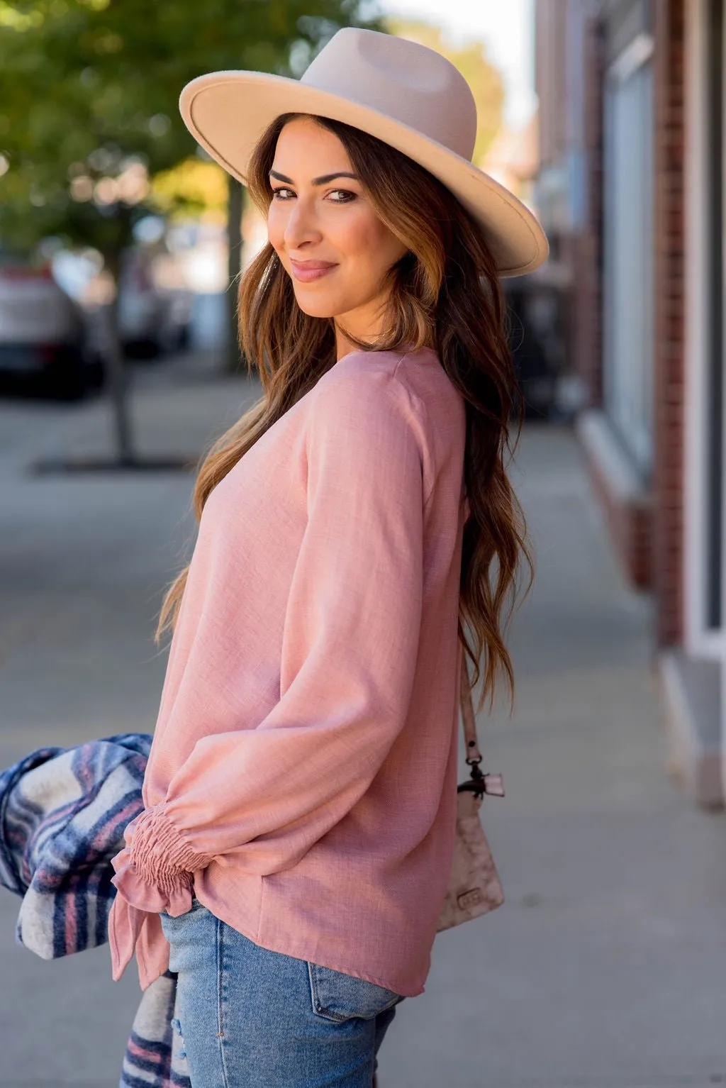 Elegant Tied Cinched Sleeve Blouse