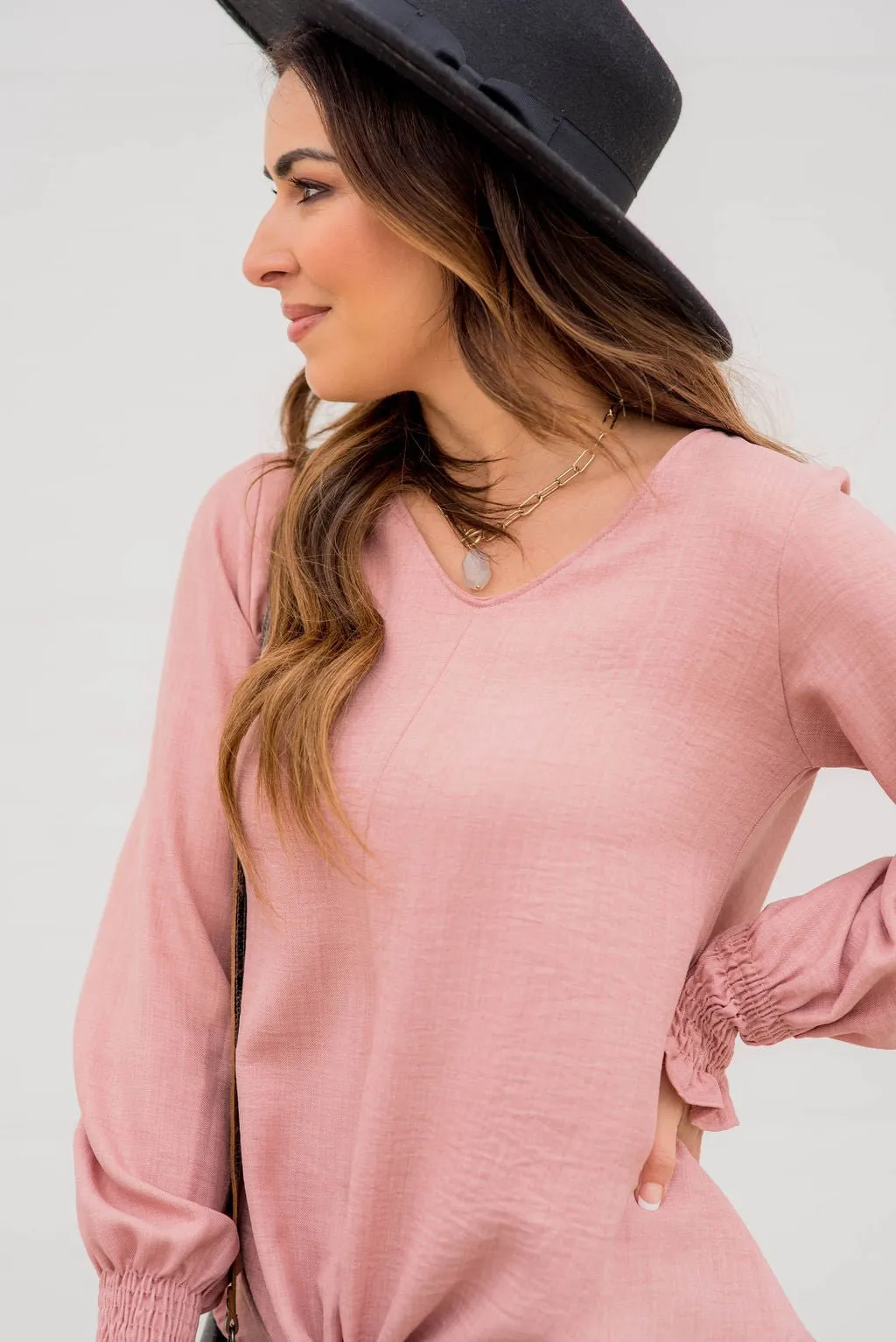 Elegant Tied Cinched Sleeve Blouse