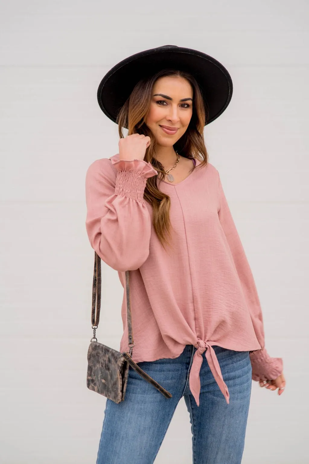 Elegant Tied Cinched Sleeve Blouse