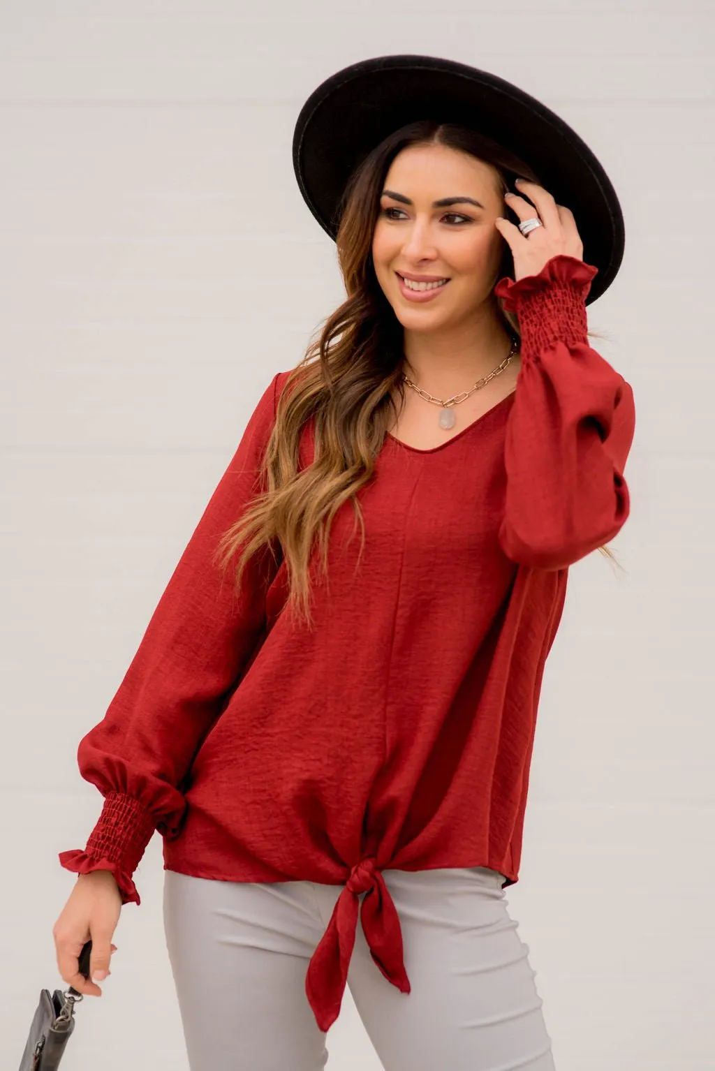 Elegant Tied Cinched Sleeve Blouse