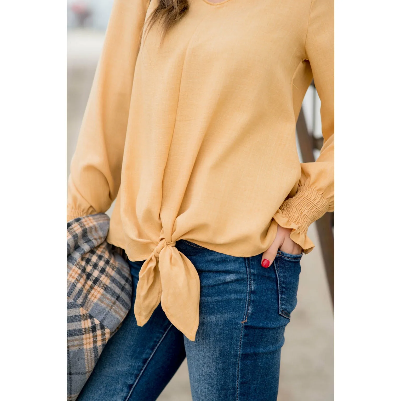Elegant Tied Cinched Sleeve Blouse