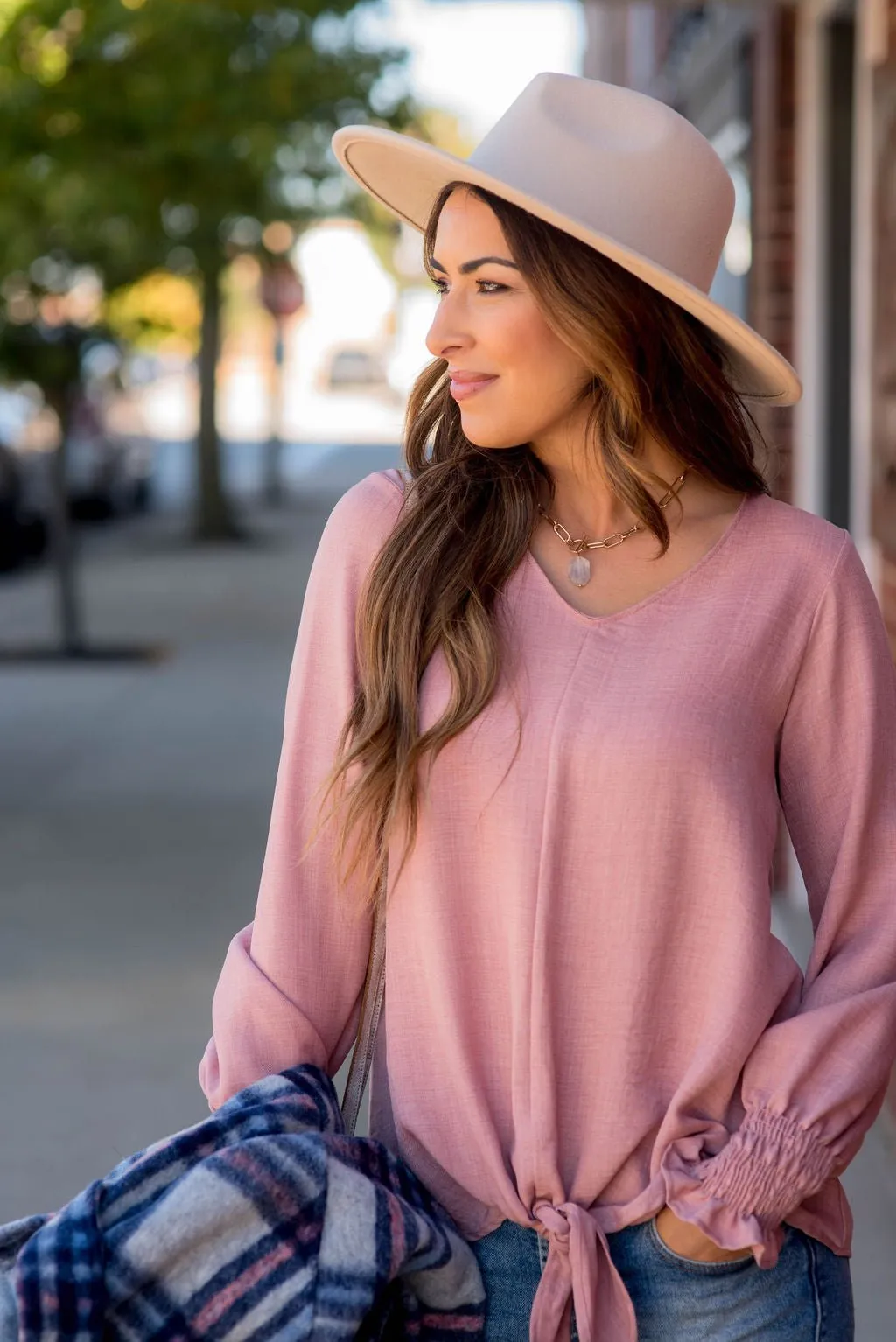 Elegant Tied Cinched Sleeve Blouse