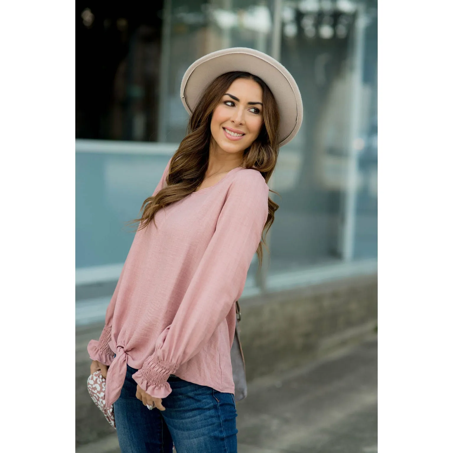 Elegant Tied Cinched Sleeve Blouse
