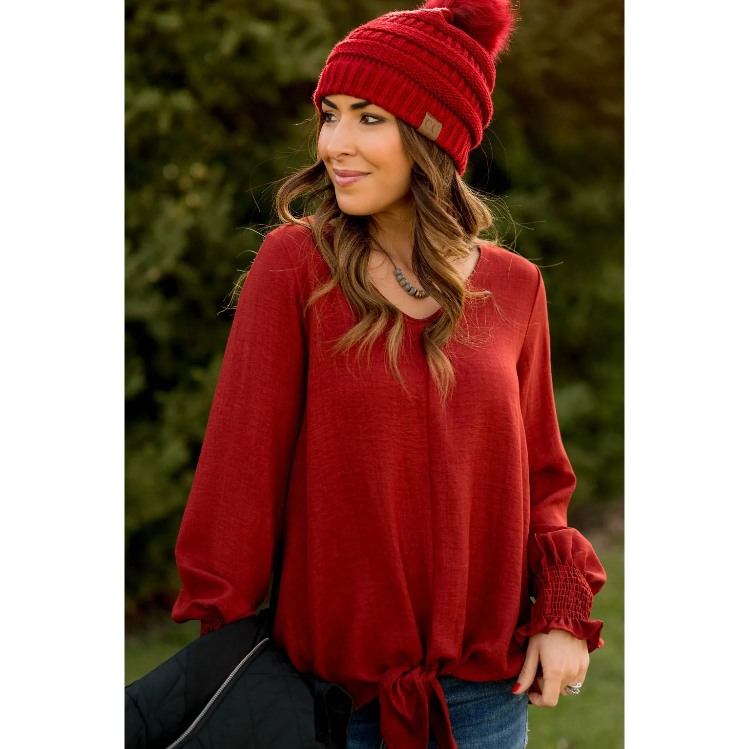 Elegant Tied Cinched Sleeve Blouse