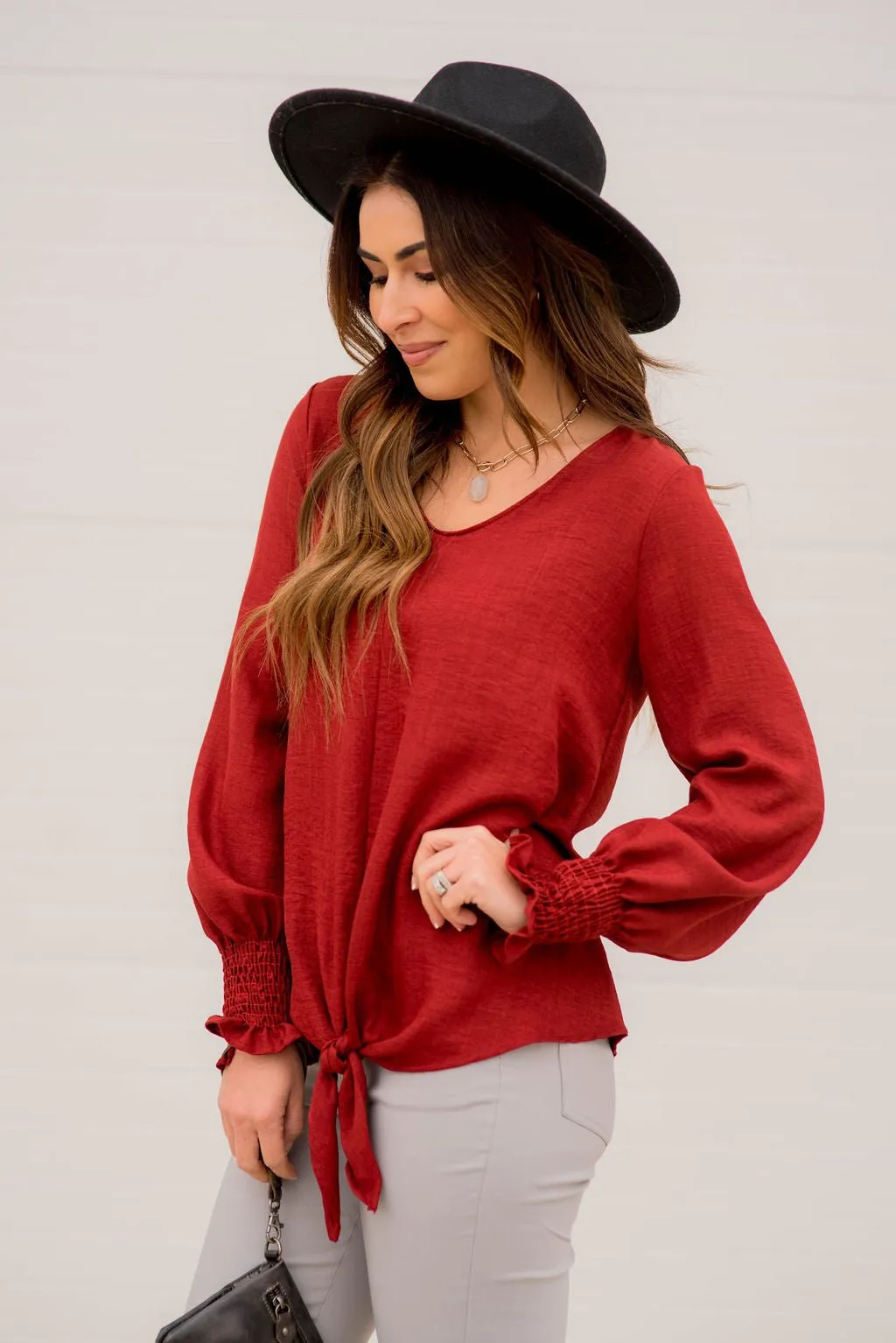Elegant Tied Cinched Sleeve Blouse