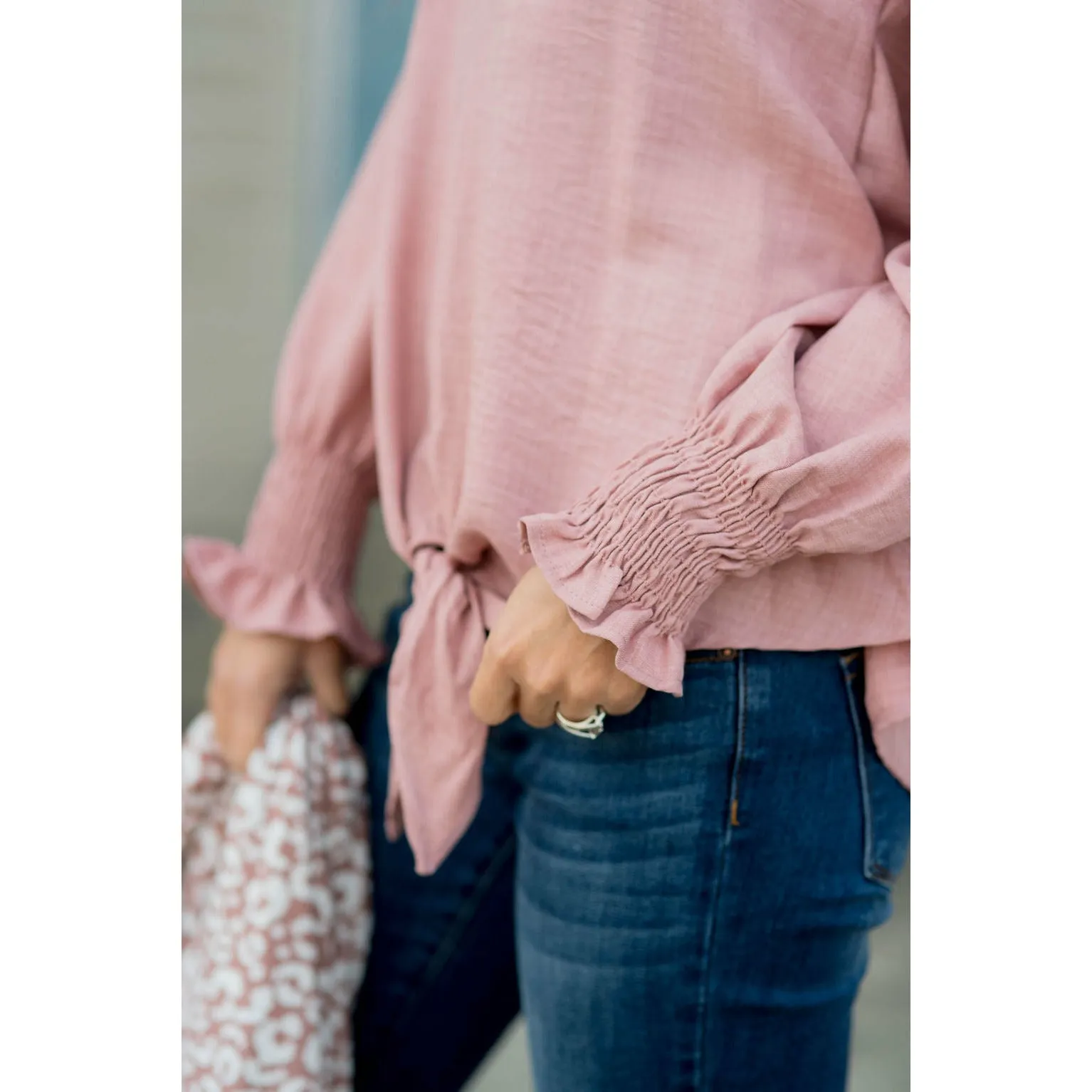Elegant Tied Cinched Sleeve Blouse
