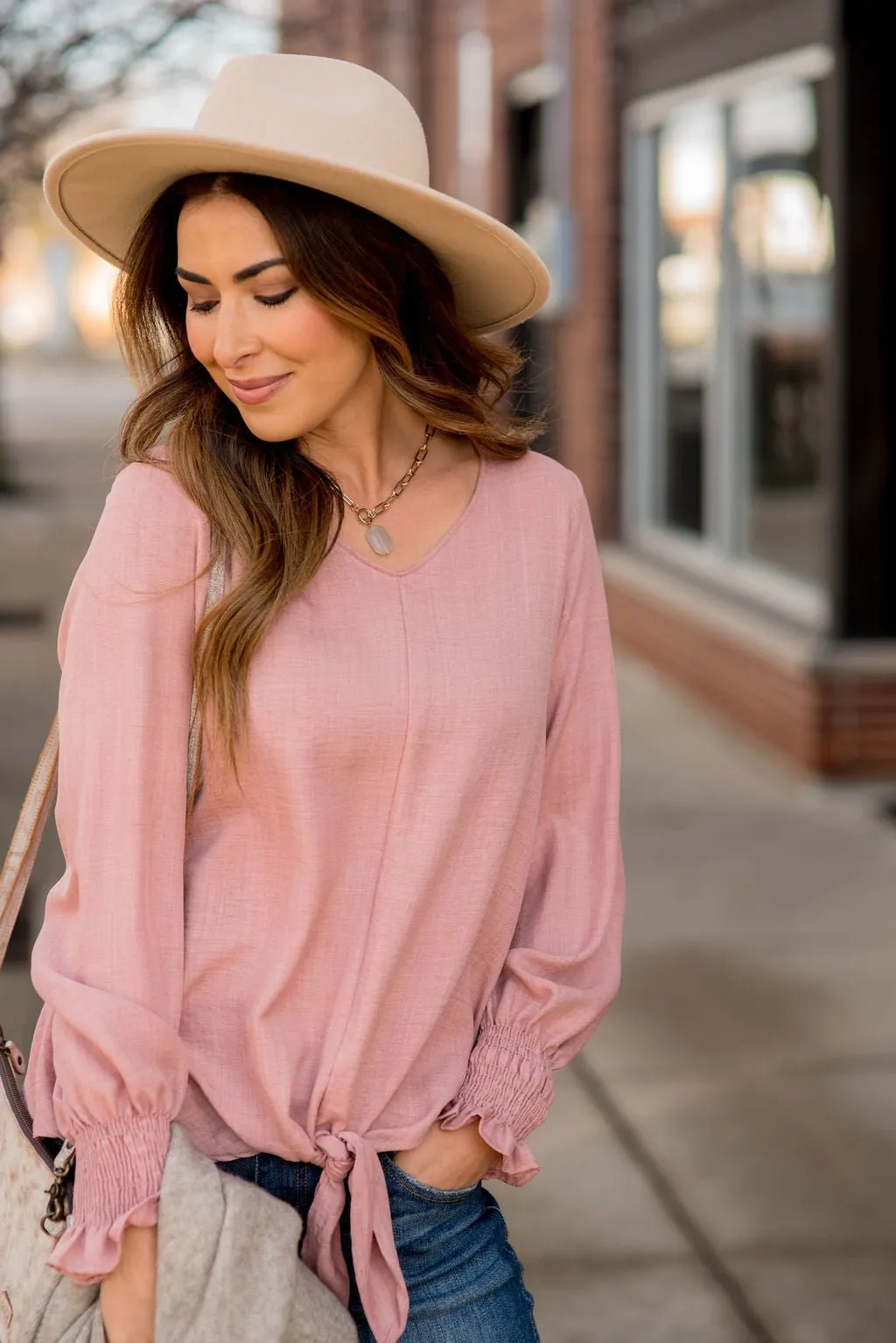 Elegant Tied Cinched Sleeve Blouse