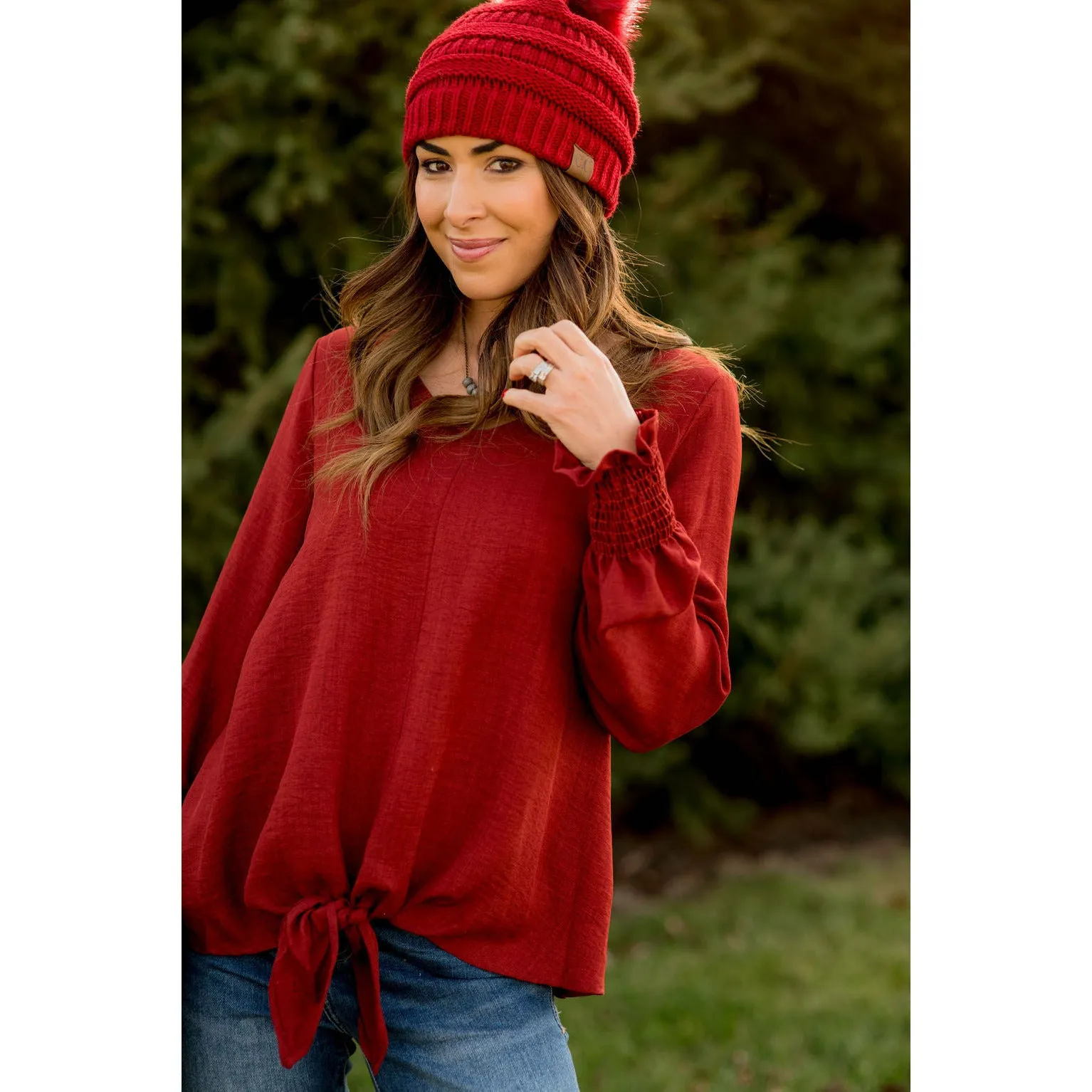 Elegant Tied Cinched Sleeve Blouse