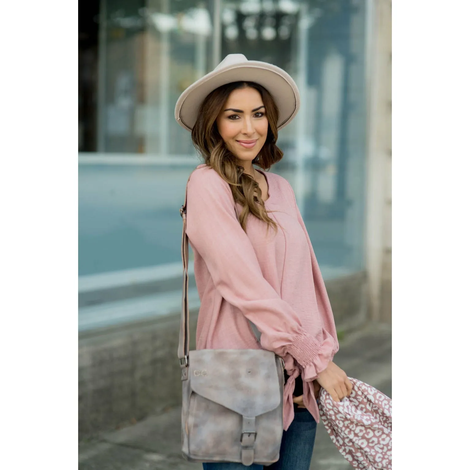 Elegant Tied Cinched Sleeve Blouse