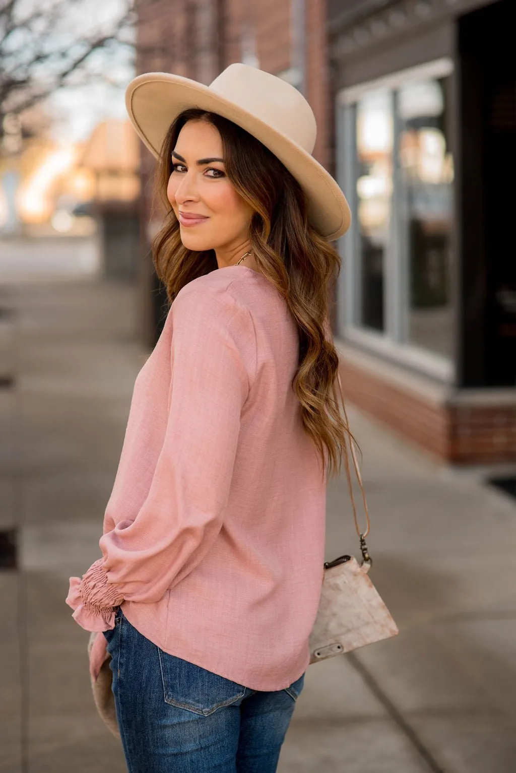 Elegant Tied Cinched Sleeve Blouse