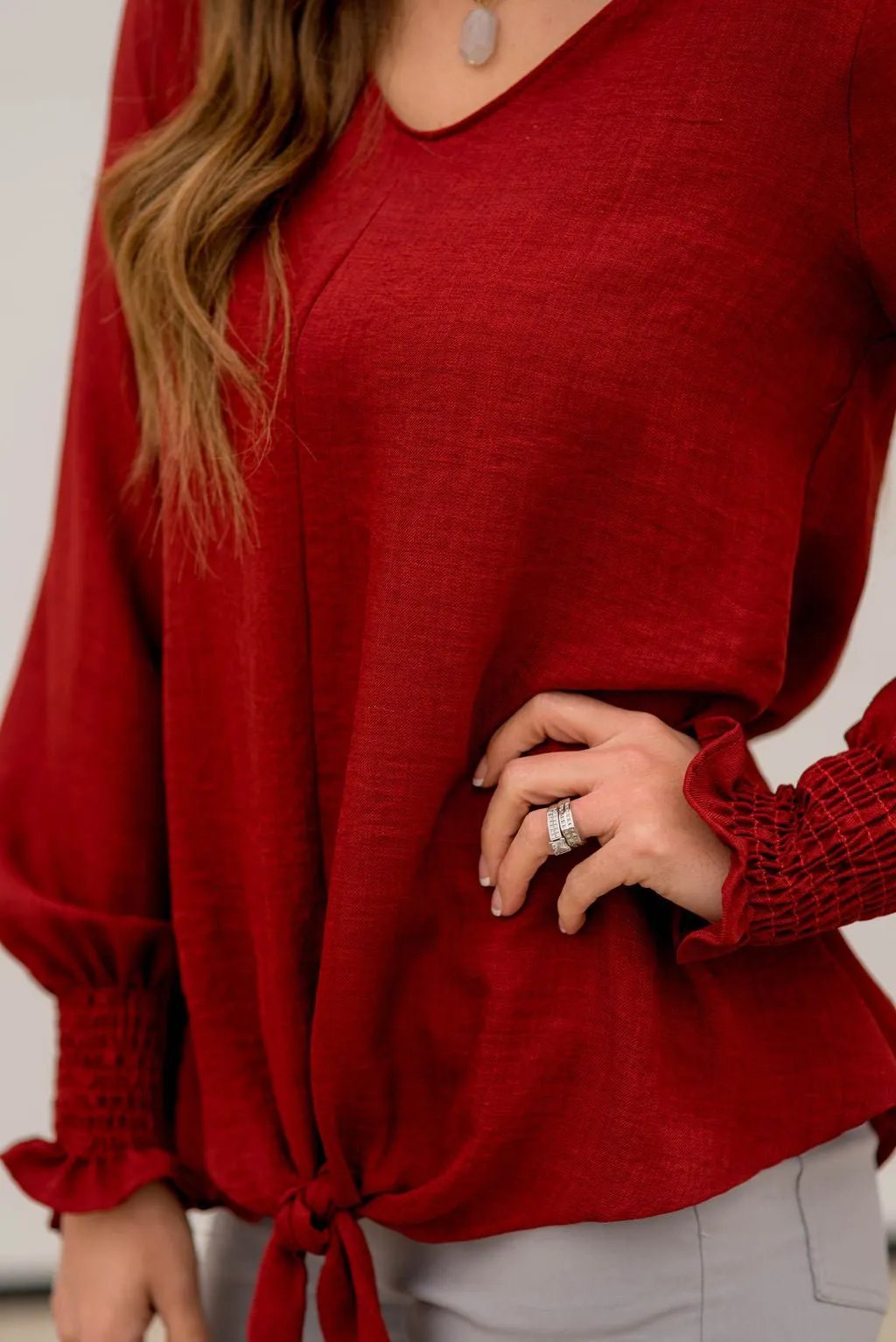 Elegant Tied Cinched Sleeve Blouse