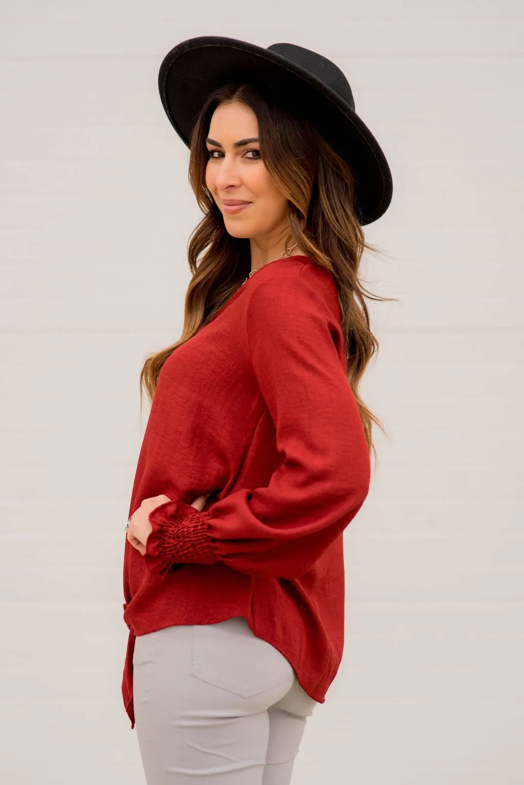 Elegant Tied Cinched Sleeve Blouse
