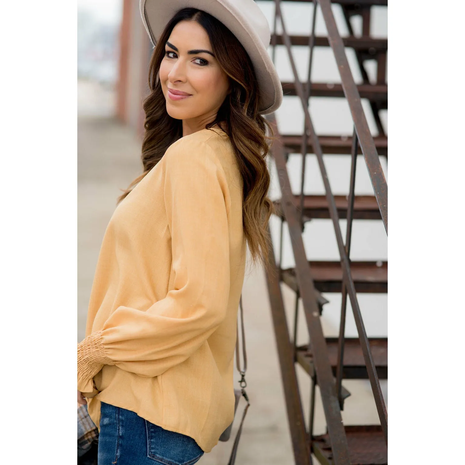 Elegant Tied Cinched Sleeve Blouse