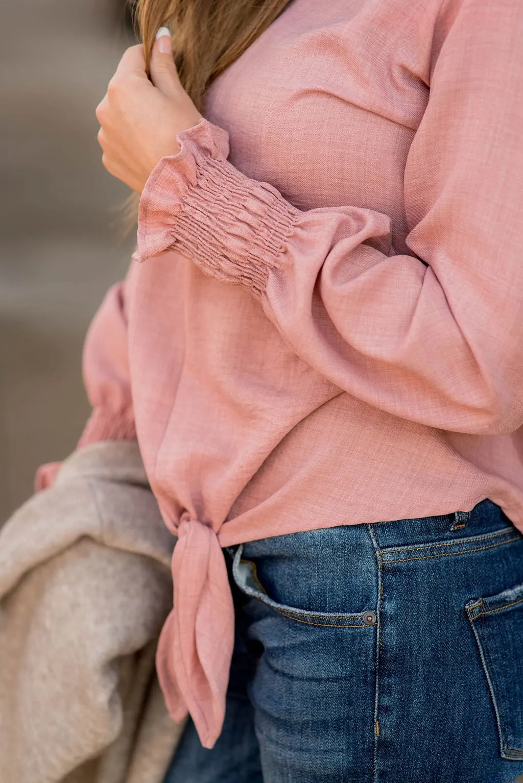 Elegant Tied Cinched Sleeve Blouse