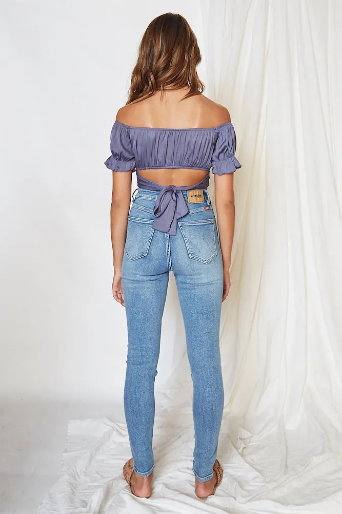 Eyes Like The Earth Crop Top Midnight Blue