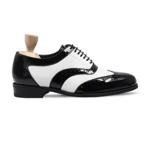 Handmade, Custom Men's Black Patent and White Box Leather High Shine Oxford Shoes