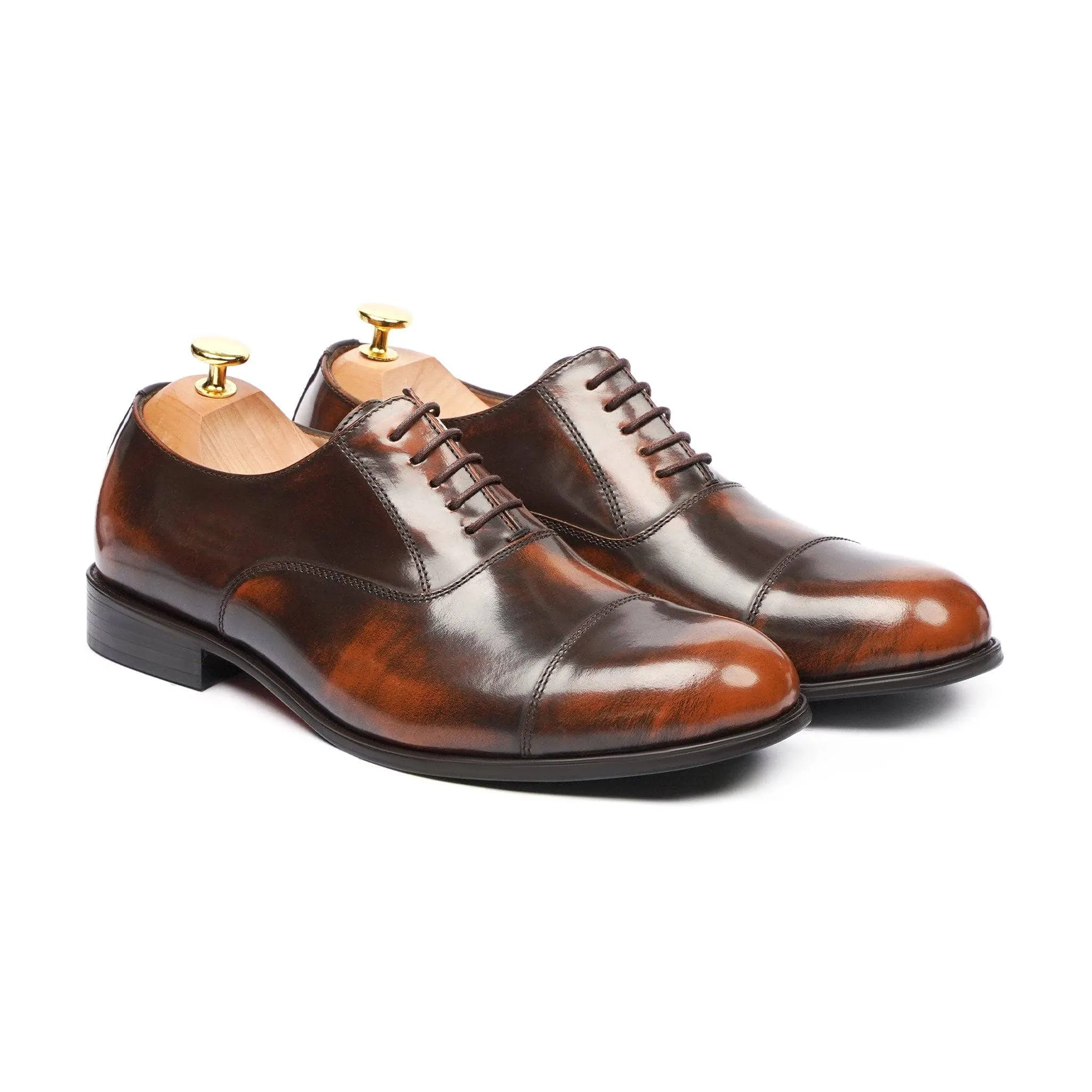 Handmade, Custom Men's Brown Box Leather High Shine Oxford Shoes