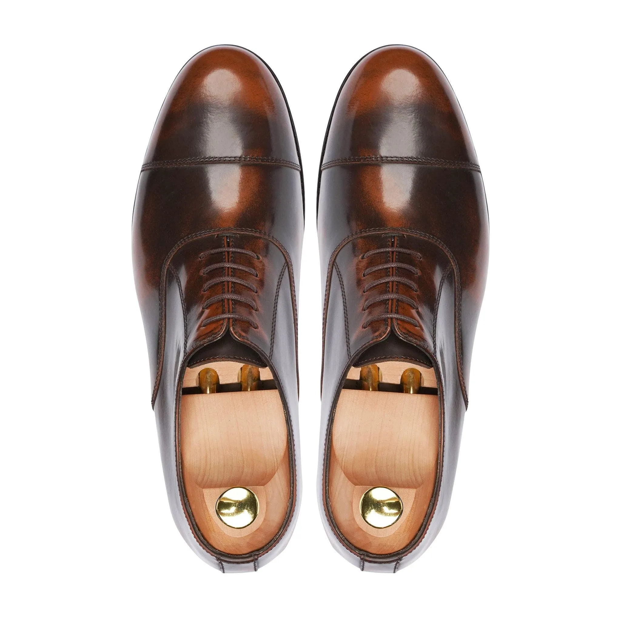 Handmade, Custom Men's Brown Box Leather High Shine Oxford Shoes