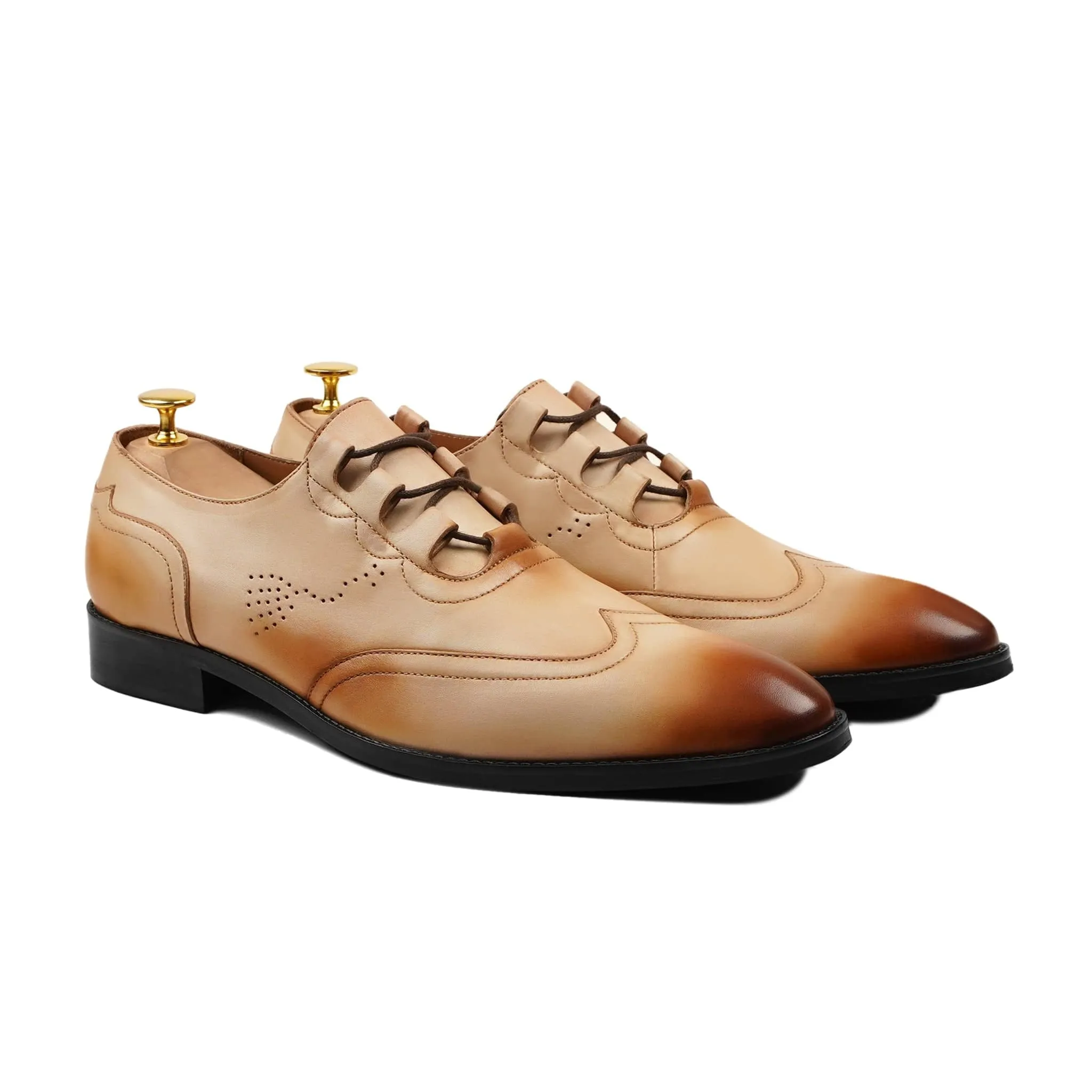 Handmade, Custom Men's Burnished Beige Calf Leather Oxford Shoes