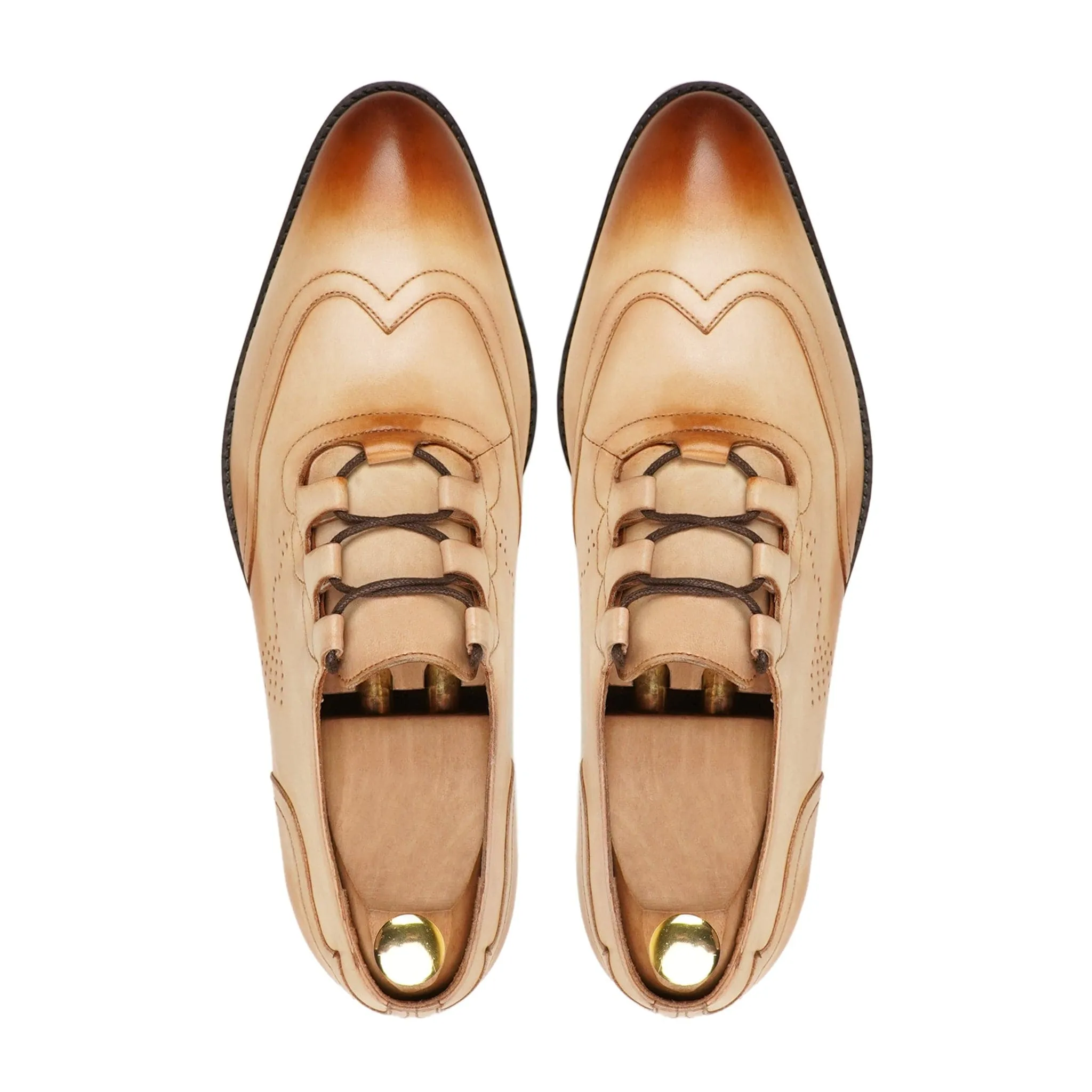 Handmade, Custom Men's Burnished Beige Calf Leather Oxford Shoes