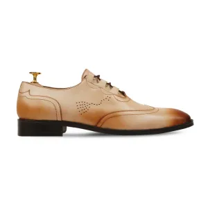 Handmade, Custom Men's Burnished Beige Calf Leather Oxford Shoes