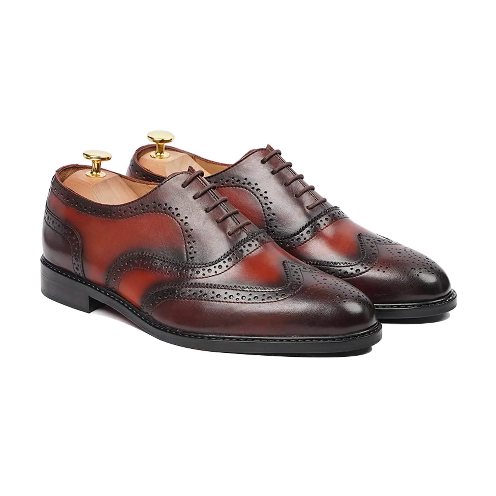 Handmade, Custom Men's Burnished Oxblood Calf Leather Oxford Shoes