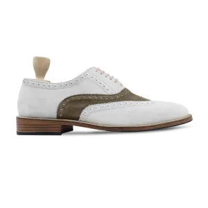Handmade, Custom Men's White and Brown Kid Suede Oxford Shoes