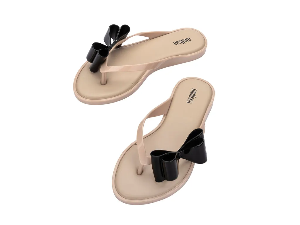 Melissa Flip Flop Cute Beige Flat Bow Slip-On For Women