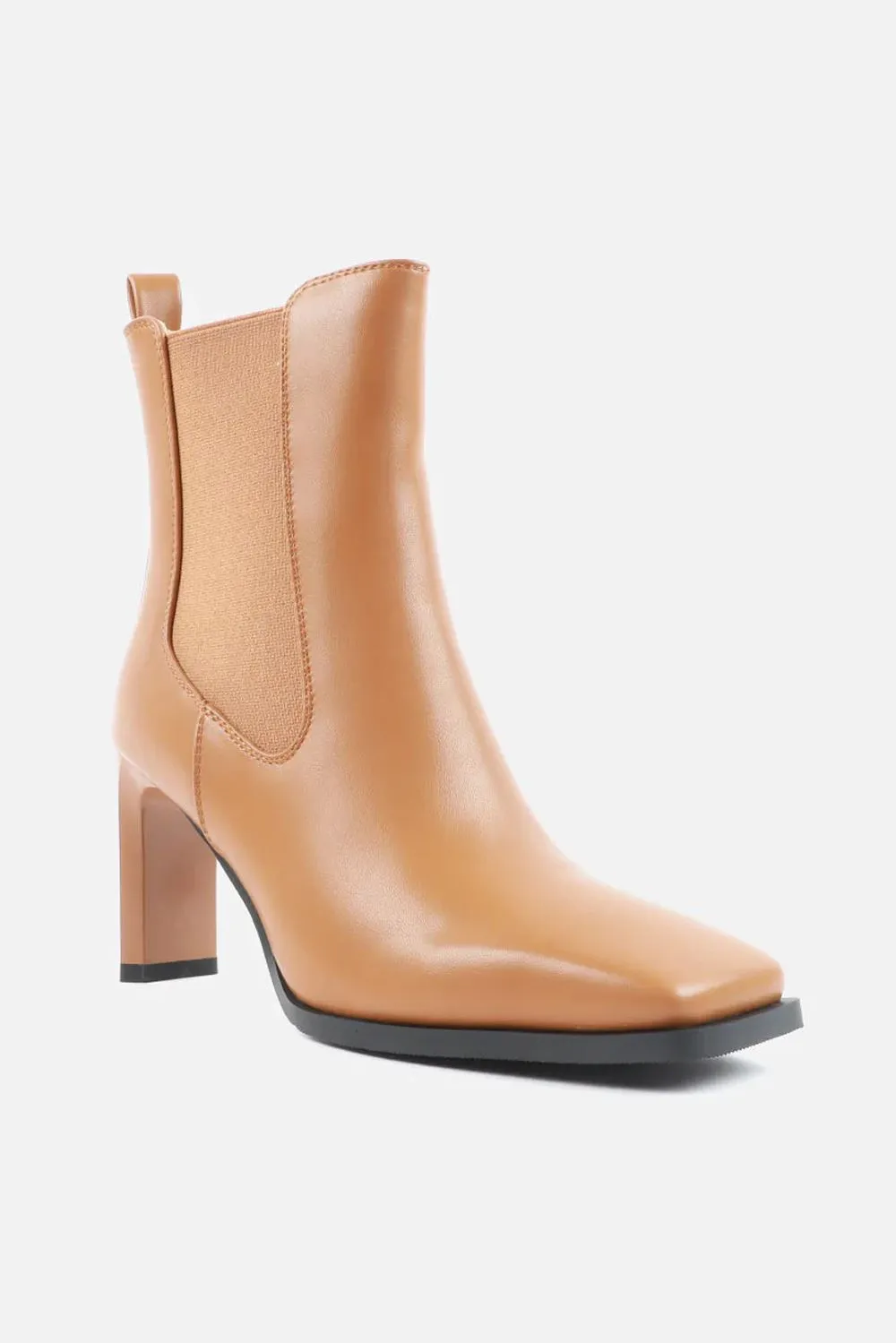 Misi Square Toe Stretch Panel Ankle Boots in Tan