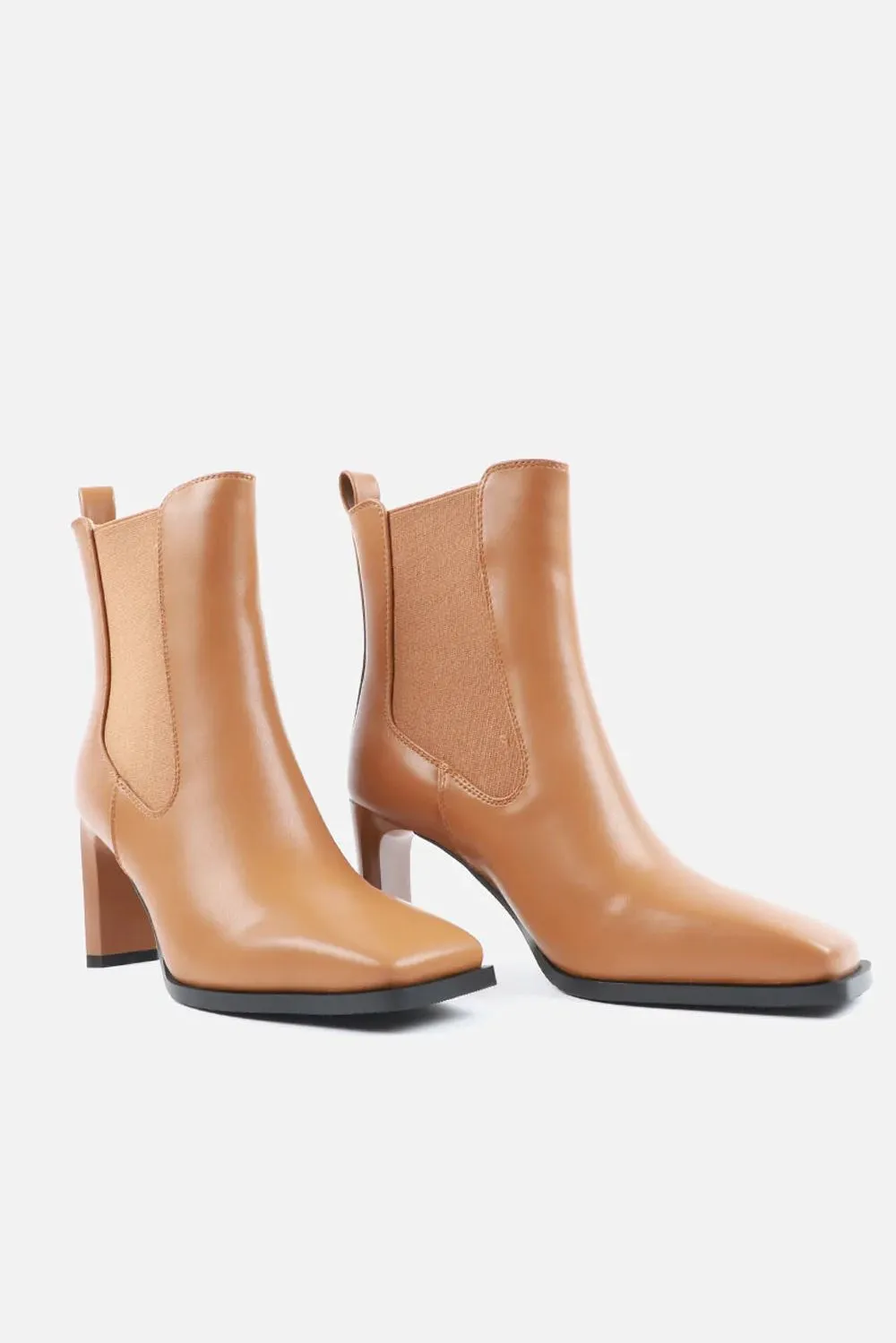 Misi Square Toe Stretch Panel Ankle Boots in Tan